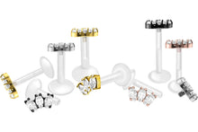 Laden Sie das Bild in den Galerie-Viewer, PTFE Titan 3 Kristalle Tropfen Innengewinde Labret Ohrpiercing piercinginspiration®