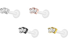 Laden Sie das Bild in den Galerie-Viewer, PTFE Titan 3 Kristalle Tropfen Innengewinde Labret Ohrpiercing piercinginspiration®