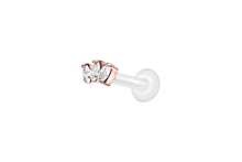 Laden Sie das Bild in den Galerie-Viewer, PTFE Titan 3 Kristalle Tropfen Innengewinde Labret Ohrpiercing piercinginspiration®