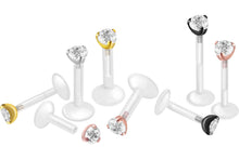 Laden Sie das Bild in den Galerie-Viewer, PTFE Titan Eingefasster Kristall Rund Labret Ohrpiercing piercinginspiration®