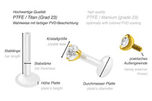 Laden Sie das Bild in den Galerie-Viewer, PTFE Titan Eingefasster Kristall Rund Labret Ohrpiercing piercinginspiration®