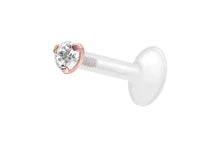 Laden Sie das Bild in den Galerie-Viewer, PTFE Titan Eingefasster Kristall Rund Labret Ohrpiercing piercinginspiration®