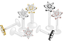 Laden Sie das Bild in den Galerie-Viewer, PTFE Blume Titan Innengewinde Labret Kristallblume Ohrpiercing piercinginspiration®
