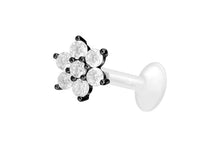 Laden Sie das Bild in den Galerie-Viewer, PTFE Blume Titan Innengewinde Labret Kristallblume Ohrpiercing piercinginspiration®