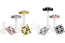 Laden Sie das Bild in den Galerie-Viewer, PTFE Titan Lotus Blume 5 Kristalle Viereck Innengewinde Labret Ohrpiercing piercinginspiration®