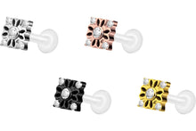 Laden Sie das Bild in den Galerie-Viewer, PTFE Titan Lotus Blume 5 Kristalle Viereck Innengewinde Labret Ohrpiercing piercinginspiration®