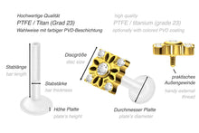 Laden Sie das Bild in den Galerie-Viewer, PTFE Titan Lotus Blume 5 Kristalle Viereck Innengewinde Labret Ohrpiercing piercinginspiration®