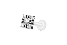 Laden Sie das Bild in den Galerie-Viewer, PTFE Titan Lotus Blume 5 Kristalle Viereck Innengewinde Labret Ohrpiercing piercinginspiration®