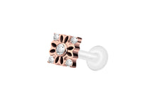 Laden Sie das Bild in den Galerie-Viewer, PTFE Titan Lotus Blume 5 Kristalle Viereck Innengewinde Labret Ohrpiercing piercinginspiration®