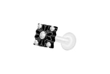 Laden Sie das Bild in den Galerie-Viewer, PTFE Titan Lotus Blume 5 Kristalle Viereck Innengewinde Labret Ohrpiercing piercinginspiration®