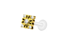 Laden Sie das Bild in den Galerie-Viewer, PTFE Titan Lotus Blume 5 Kristalle Viereck Innengewinde Labret Ohrpiercing piercinginspiration®
