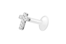 Laden Sie das Bild in den Galerie-Viewer, Titan PTFE Innengewinde Labret Kristalle Kreuz Barbell Ohrpiercing piercinginspiration®
