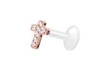 Laden Sie das Bild in den Galerie-Viewer, Titan PTFE Innengewinde Labret Kristalle Kreuz Barbell Ohrpiercing piercinginspiration®