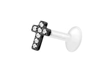 Laden Sie das Bild in den Galerie-Viewer, Titan PTFE Innengewinde Labret Kristalle Kreuz Barbell Ohrpiercing piercinginspiration®
