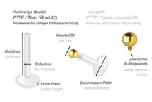 Laden Sie das Bild in den Galerie-Viewer, PTFE Titan Basic Rund Innengewinde Labret Ohrpiercing piercinginspiration®