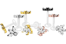 Laden Sie das Bild in den Galerie-Viewer, PTFE Lotus Blume Kristalle Titan Innengewinde Labret Ohrpiercing piercinginspiration®