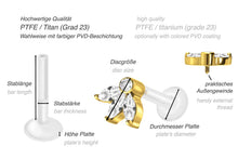 Laden Sie das Bild in den Galerie-Viewer, PTFE Lotus Blume Kristalle Titan Innengewinde Labret Ohrpiercing piercinginspiration®
