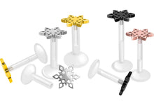 Laden Sie das Bild in den Galerie-Viewer, PTFE Titan Innengewinde Labret Schneeflocke Barbell Innengewinde Ohrpiercing piercinginspiration®