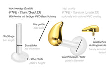 Laden Sie das Bild in den Galerie-Viewer, PTFE Titan Träne Innengewinde Labret Ohrpiercing piercinginspiration®
