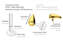 Laden Sie das Bild in den Galerie-Viewer, PTFE Titan Tropfen Innengewinde Labret Kristall Barbell Innengewinde Ohrpiercing piercinginspiration®
