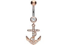 Laden Sie das Bild in den Galerie-Viewer, Titan Anker Kristalle 925 Sterling Silber Bauchnabelpiercing Barbell piercinginspiration®