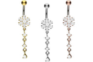 Titan Kristall Blume Anhänger Kristalle 925 Sterling Silber Bauchnabelpiercing Barbell piercinginspiration®