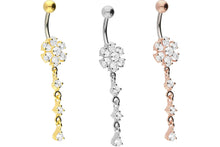 Laden Sie das Bild in den Galerie-Viewer, Titan Kristall Blume Anhänger Kristalle 925 Sterling Silber Bauchnabelpiercing Barbell piercinginspiration®