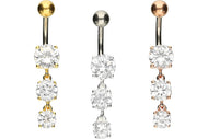 Titan 3 Große Kristalle 925 Sterling Silber Bauchnabelpiercing Barbell piercinginspiration®