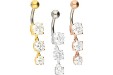 Laden Sie das Bild in den Galerie-Viewer, Titan 3 Große Kristalle 925 Sterling Silber Bauchnabelpiercing Barbell piercinginspiration®