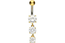 Laden Sie das Bild in den Galerie-Viewer, Titan 3 Große Kristalle 925 Sterling Silber Bauchnabelpiercing Barbell piercinginspiration®