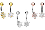 Titan Kleine Blume Kristalle 925 Silber Bauchnabelpiercing Barbell piercinginspiration®