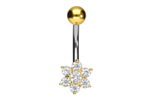 Laden Sie das Bild in den Galerie-Viewer, Titan Kleine Blume Kristalle 925 Silber Bauchnabelpiercing Barbell piercinginspiration®