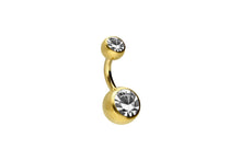 Laden Sie das Bild in den Galerie-Viewer, Titan Innengewinde 2 Kristalle Bauchnabelpiercing piercinginspiration®