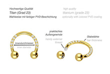 Laden Sie das Bild in den Galerie-Viewer, Titan Hufeisen eingefasste Kristalle Ring Barbell piercinginspiration®