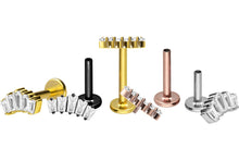 Laden Sie das Bild in den Galerie-Viewer, Titan Innengewinde Labret 5 Baguette Kristalle Ohrpiercing Platte Flach piercinginspiration®