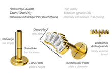 Laden Sie das Bild in den Galerie-Viewer, Titan Innengewinde Labret 5 Baguette Kristalle Ohrpiercing Platte Flach piercinginspiration®