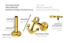 Laden Sie das Bild in den Galerie-Viewer, Titan Innengewinde Labret Anker Ohrpiercing piercinginspiration®