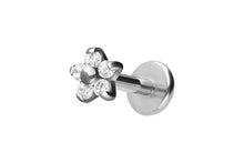 Laden Sie das Bild in den Galerie-Viewer, Titan Innengewinde Labret 5 Kristalle Blume Ohrpiercing piercinginspiration®