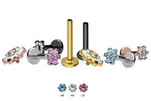 Laden Sie das Bild in den Galerie-Viewer, Titan Innengewinde Labret 7 Kristalle Blume Ohrpiercing piercinginspiration®