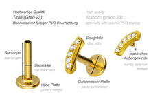 Laden Sie das Bild in den Galerie-Viewer, Titan Innengewinde Labret Bogen 5 Kristalle Ohrpiercing piercinginspiration®