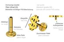 Laden Sie das Bild in den Galerie-Viewer, Titan Innengewinde Labret US Dollar Ohrpiercing piercinginspiration®