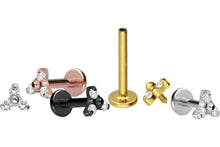 Laden Sie das Bild in den Galerie-Viewer, Titan Innengewinde Labret 3 Kristalle Blume Ohrpiercing piercinginspiration®