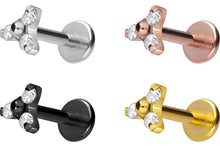 Laden Sie das Bild in den Galerie-Viewer, Titan Innengewinde Labret 3 Kristalle Blume Ohrpiercing piercinginspiration®