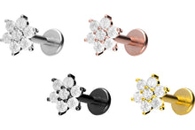 Laden Sie das Bild in den Galerie-Viewer, Titan Blume Innengewinde Labret Kristallblume Ohrpiercing piercinginspiration®