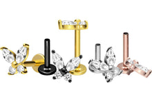 Laden Sie das Bild in den Galerie-Viewer, Titan Innengewinde Labret 4 Kristalle Schmetterling Ohrpiercing piercinginspiration®