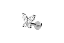 Laden Sie das Bild in den Galerie-Viewer, Titan Innengewinde Labret 4 Kristalle Schmetterling Ohrpiercing piercinginspiration®