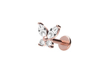 Laden Sie das Bild in den Galerie-Viewer, Titan Innengewinde Labret 4 Kristalle Schmetterling Ohrpiercing piercinginspiration®