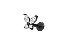 Laden Sie das Bild in den Galerie-Viewer, Titan Innengewinde Labret 4 Kristalle Schmetterling Ohrpiercing piercinginspiration®