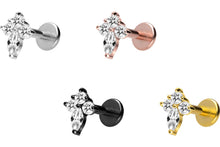 Laden Sie das Bild in den Galerie-Viewer, Titan Innengewinde Labret Kristalltropfen 3 Kristalle Ohrpiercing Platte Flach piercinginspiration®