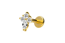 Laden Sie das Bild in den Galerie-Viewer, Titan Innengewinde Labret Kristalltropfen 3 Kristalle Ohrpiercing Platte Flach piercinginspiration®
